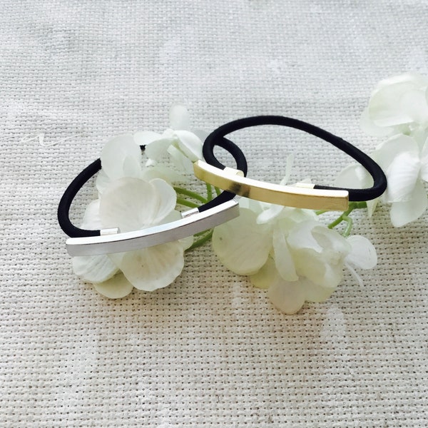 Brushed Gold /  Silver / Bar Metal Ponytail Holder Hair Tie / Gift Wedding