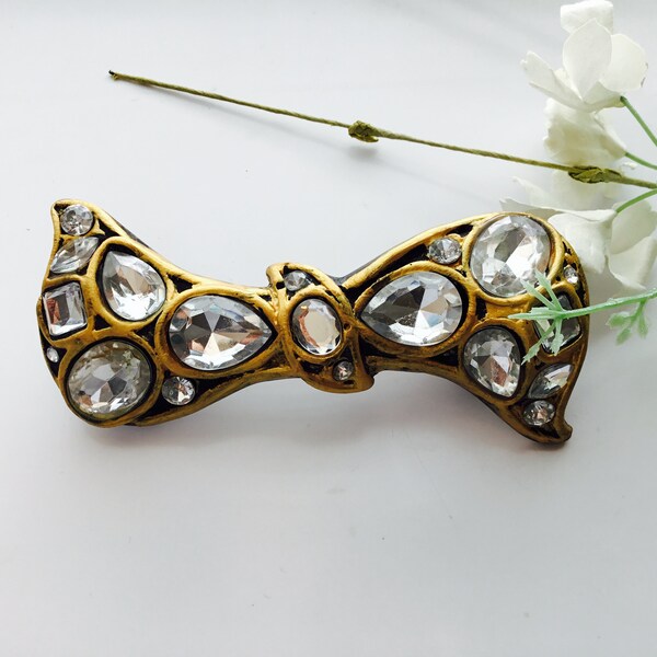 Vintage Gold Hair Clip French Barrette Glam Wedding Bridal Headpiece