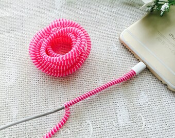 Pink White Spiral Wrap 3 Color Combination Cord Protectors Cellphone Tablet Charger Cable Earphone Cords  Hearing Aid Tube Twist Accessory