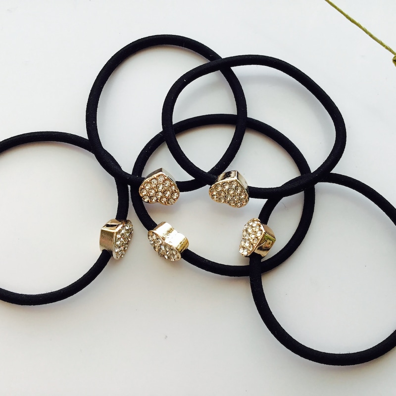 Crushed Heart Textured Silver Heart Hair Tie Molten Metallic Elastic JLTS0550 main image 0