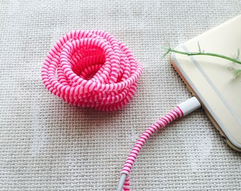 Pink  White Spiral Wrap 3 Color Combination Cord Protectors Cellphone Tablet Charger Cable Earphone Cords  Hearing Aid Tube Twist Accessory