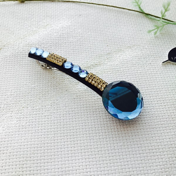 Blue  Faceted Crystals Hair Clip French Barrette Accessory