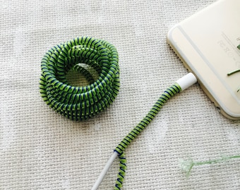 Green Blue Spiral Wrap 3 Color Cord Protectors Cellphone Tablet Charger Cable Earphone Cords  Hearing Aid Tube Twist Accessory