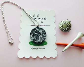Golf Ball Marker | Black White Glitter l Handmade  | Holder Necklace | Golfer Ladies Women Gift Accessory | Happy Mother&#39;s Day ARTZY