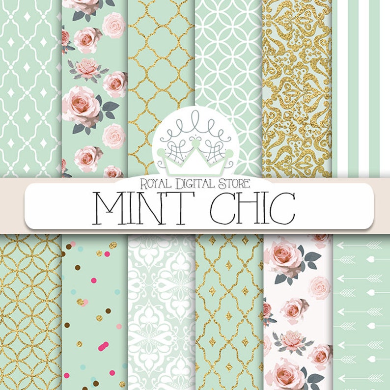 Mint Digital Paper mint Chic With Mint Etsy