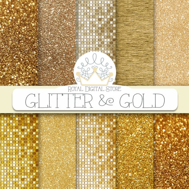 Gold Digital Paper glitter AND Gold With Gold Glitter Background, Gold