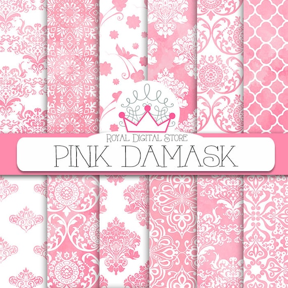 Digital Scrapbooking Paper Pink Damask Paper Digital Backgrounds