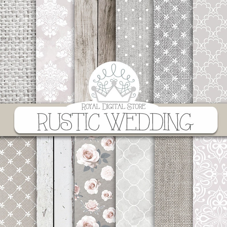 Wedding digital paper :' RUSTIC WEDDING ' with white wedding background, wedding textures for wedding invites, wedding cards 