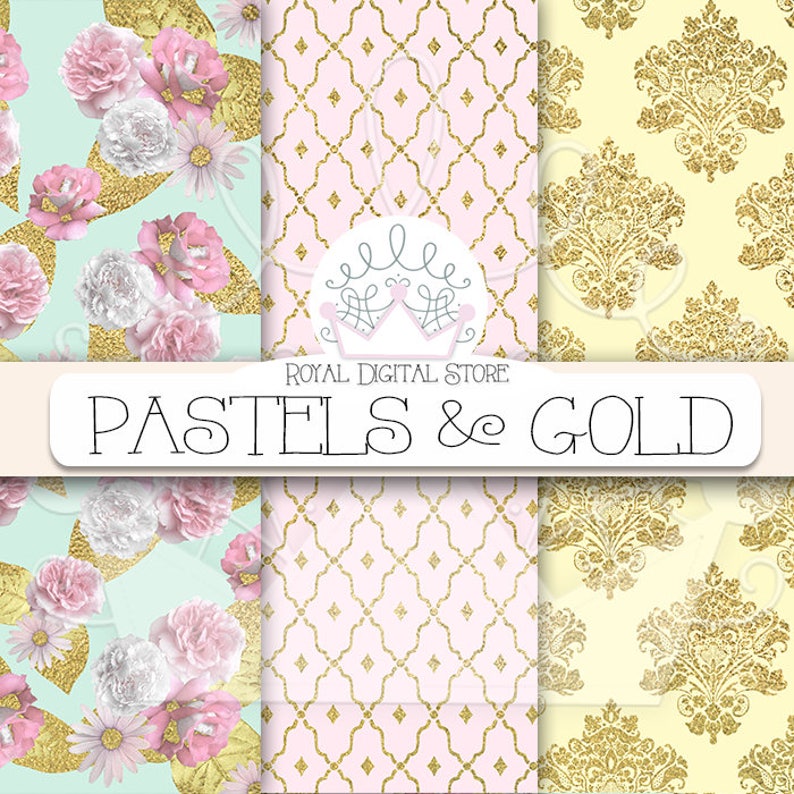 Gold Digital Paper pastels & Gold With Gold Etsy