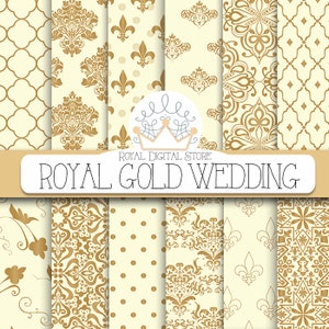 Wedding digital paper: "Royal Gold Wedding Digital Paper" with wedding background, wedding pattern, wedding digital download for invitations