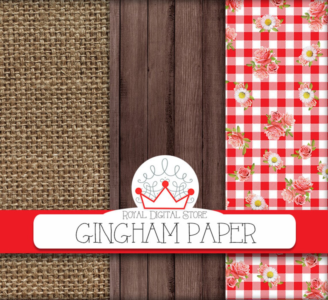Gingham Digital Paper gingham Paper With Red Gingham, Gingham Tablecloth, Gingham Backgrounds