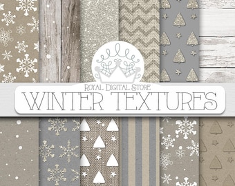 Winter digital paper, winter scrapbook paper, winter paper pack, winter digital download, winter textures, holiday digital paper for cards