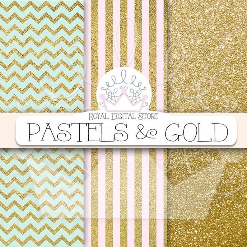 Gold Digital Paper pastels & Gold With Gold Etsy