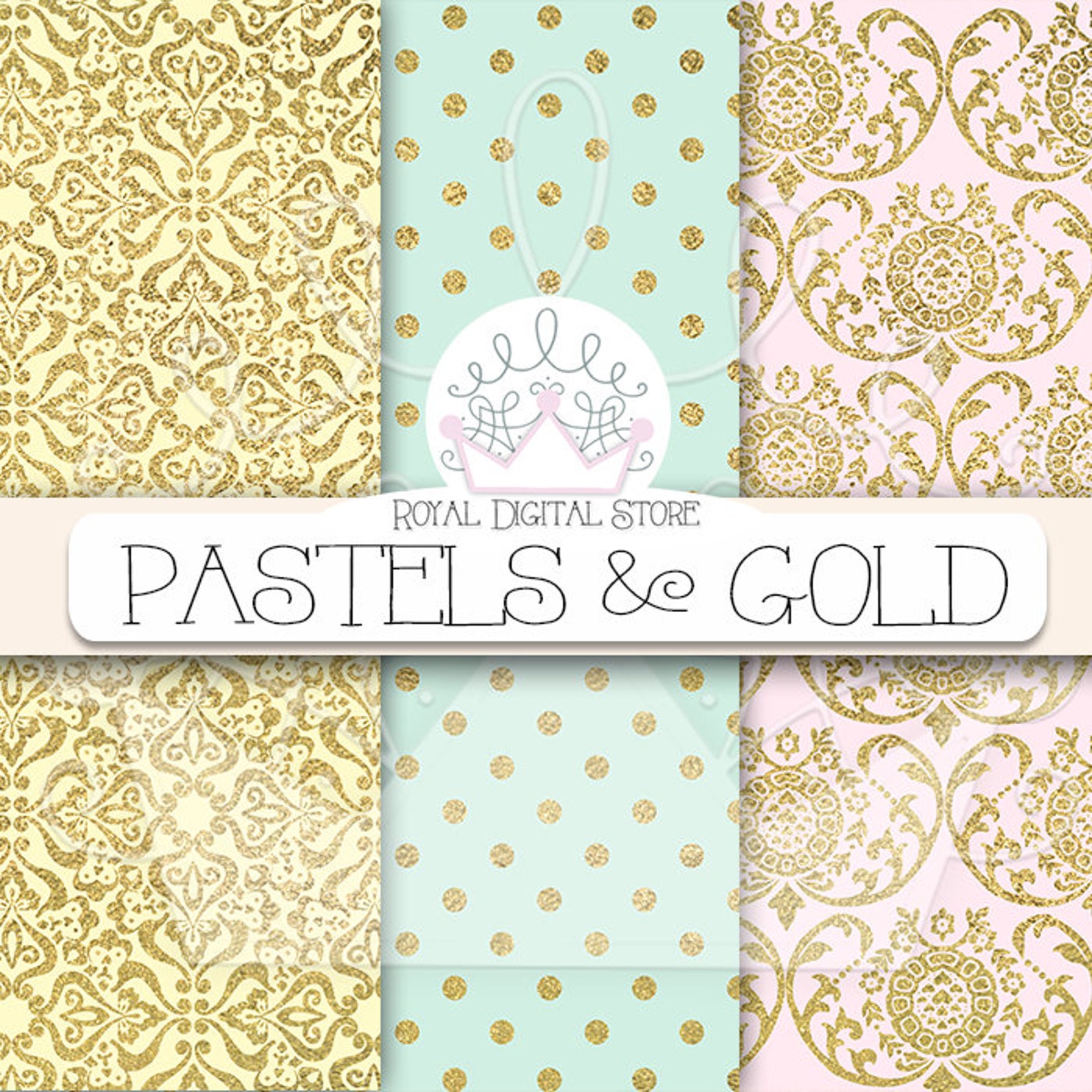 Gold Digital Paper PASTELS & GOLD with gold Etsy
