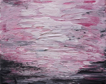 Pink Sunset over the SEA White Gray Black Abstract Minimalist Small Painting Original Art by Luiza Vizoli ready to ship