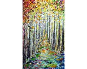 SUNRISE Spring to Fall Original oil Painting on Large Canvas Vertical Painting Art by Luiza Vizoli