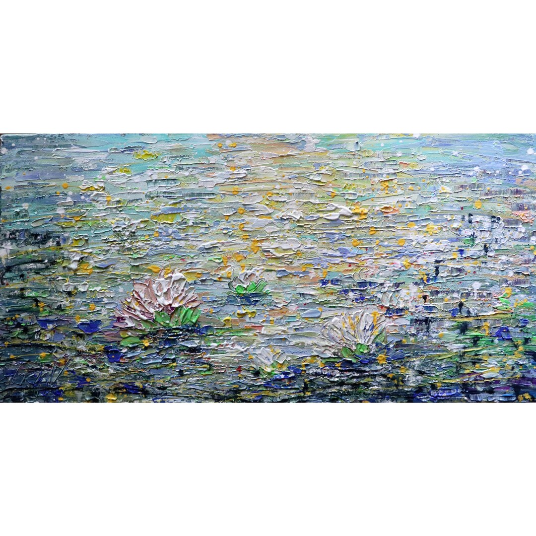 Abstract Water Lilies Original Oil Painting Large Textured Impasto Art ...