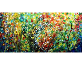 SEASONS of JOY Trees Leaves Landscape Oil Painting Large Canvas Art by Luiza Vizoli, ready to ship