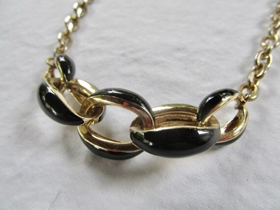 Anne Klein Chain Necklace with Black Enamel & Gol… - image 6