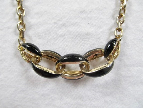 Anne Klein Chain Necklace with Black Enamel & Gol… - image 1