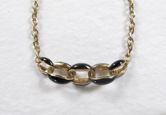 Anne Klein Chain Necklace with Black Enamel & Gol… - image 4