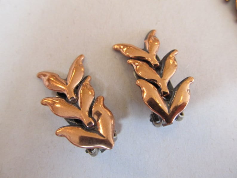 Renoir Copper Leaf Necklace /& Earrings Demi Parure Set Signed