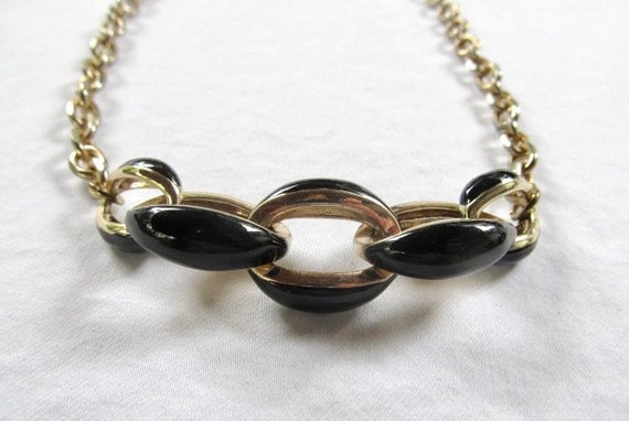 Anne Klein Chain Necklace with Black Enamel & Gol… - image 2