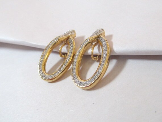 Givenchy Rhinestone Earrings Doorknocker Oval Hoo… - image 3