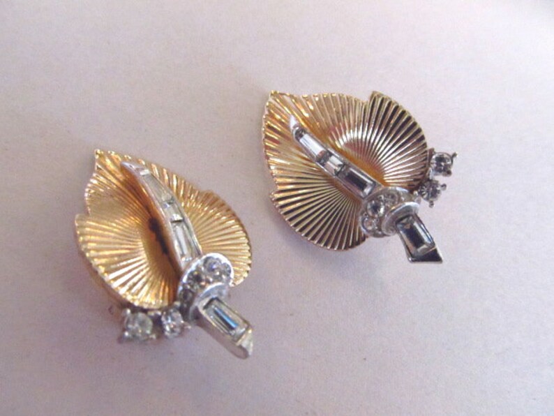 Marcel Boucher Rhinestone Leaf Brooch /& Earrings Demi Parure Set Gold Tone and Silver Tone