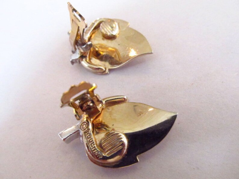Marcel Boucher Rhinestone Leaf Brooch /& Earrings Demi Parure Set Gold Tone and Silver Tone