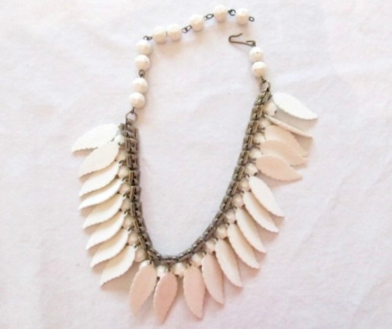 White Lucite Leaves Necklace on Book Chain - image 6