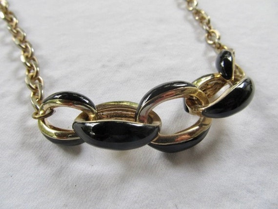 Anne Klein Chain Necklace with Black Enamel & Gol… - image 5