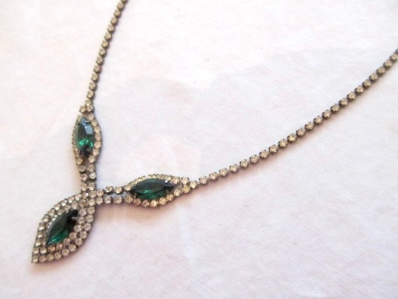 Green & Clear Rhinestone Necklace Vintage - image 5