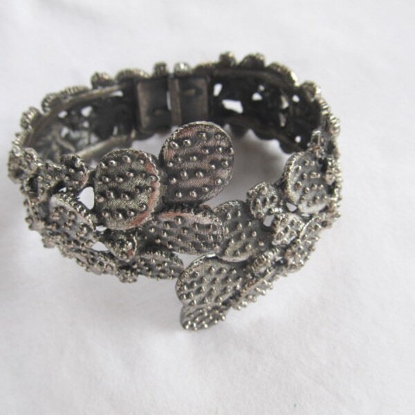 Tortolani Cactus Clamper Bracelet Silver Plate Signed