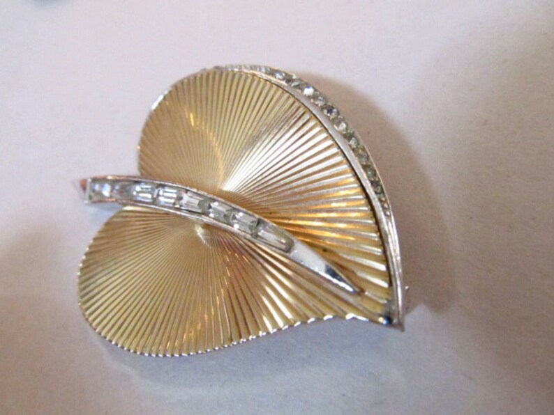 Marcel Boucher Rhinestone Leaf Brooch /& Earrings Demi Parure Set Gold Tone and Silver Tone