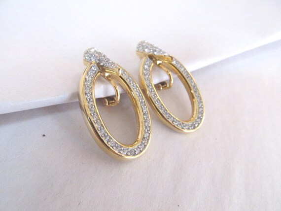 Givenchy Rhinestone Earrings Doorknocker Oval Hoo… - image 2
