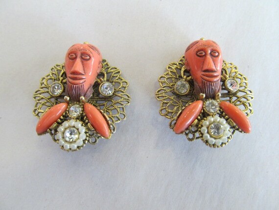Selro Asia Devil Mask Earrings Signed