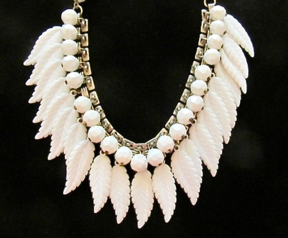 White Lucite Leaves Necklace on Book Chain - image 1