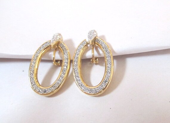 Givenchy Rhinestone Earrings Doorknocker Oval Hoo… - image 1