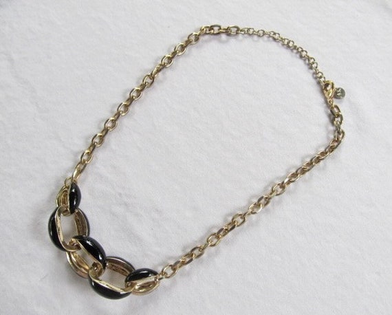 Anne Klein Chain Necklace with Black Enamel & Gol… - image 8
