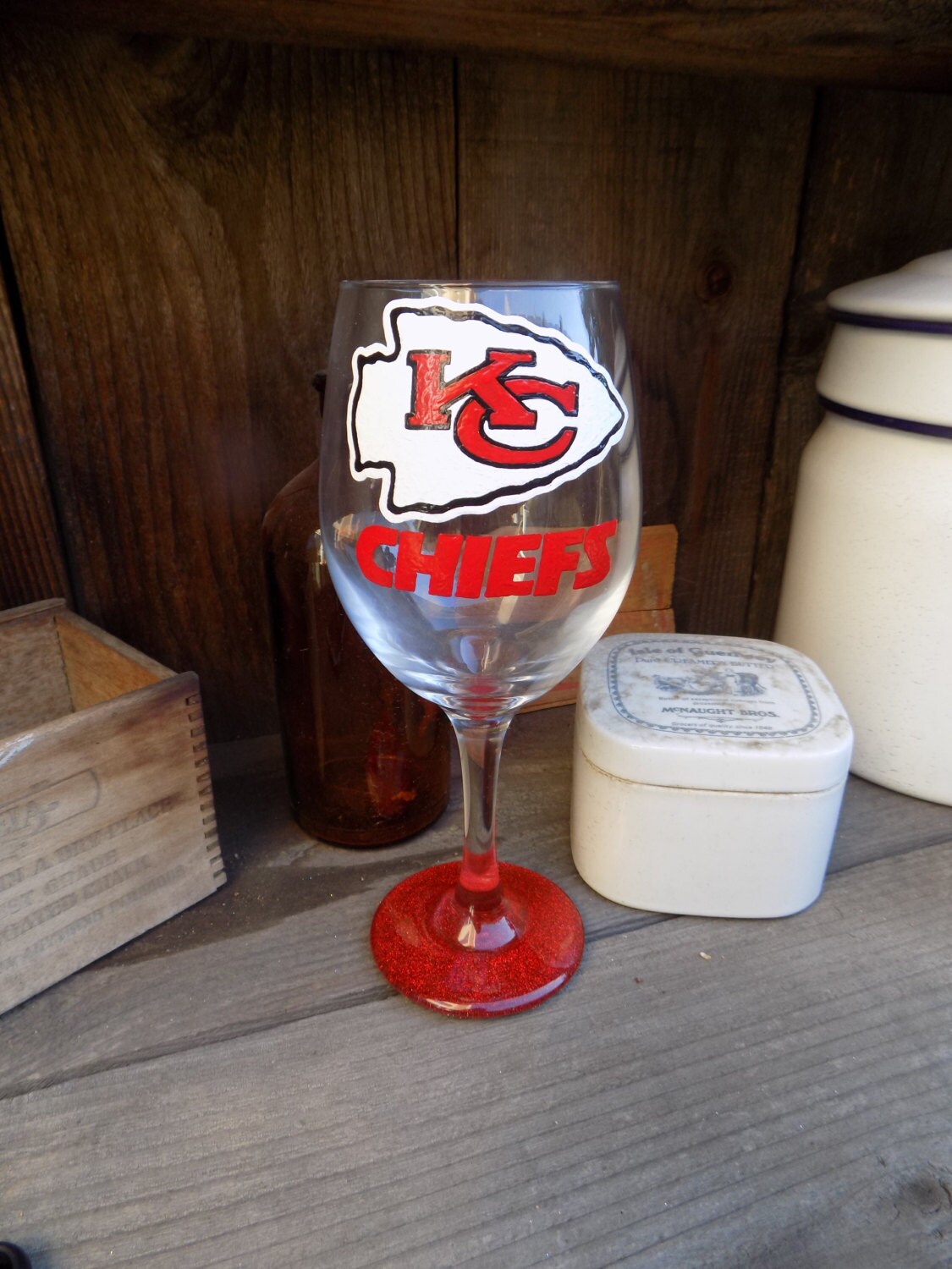 Hand Painted Kansas City Chiefs Wine Glass Etsy
