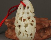 Chinese Exquisite Hand-carved flower carving Hetian jade statue Pendant unique