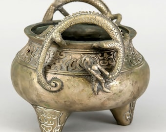 Weihrauchgefäß mit Handhaben. Trépied Weihrauch Räuchergefäß - Bronze - Chine - Mitte des 19. Jahrhunderts
