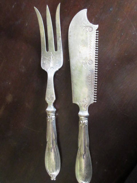museales antikes Historismus FISCHVORLEGEBESTECK Silber Boll Fischbesteck