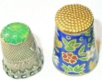 antik 2* Fingerhut davon 1* Emaille 1* silberfarben - 2* antique thimble