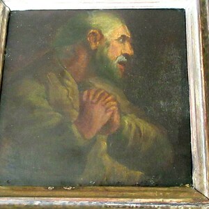 Biedermeier betender Mann Portrait Biedermeierportrait.Ölgemälde ca 1850 Rahmen