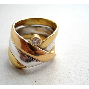 Tricolor Ring Gold Brilli 750ct Manfredi ungetragen Diamant Go/Weißgold