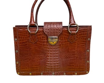 Vintage Designer Ghibli Leather Crocodile Embossed Handled Briefcase Purse Vintage Leather Messenger Handbag Vintage Ghilbi Handbag Purse