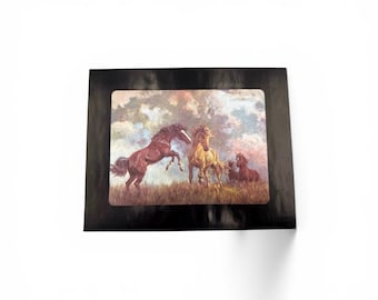 Vintage 1989 Dufex Metallic Foil Lithograph Horses Print Rosemary Sarah Welch 10x8” Embossed Wall Art Equestrian Decor Gift