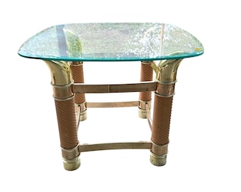 Vintage 1970s Faux Elephant Tusk Side Table in Brass and Faux Horn by Tommaso Barbi Vintage 1970s Italian Mid Century Gold Horn